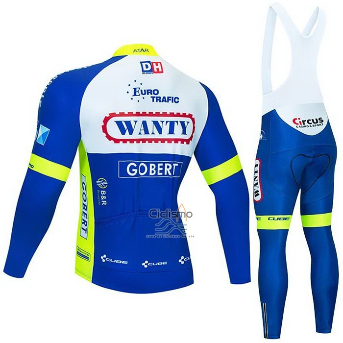 Wanty-gobert Ciclismo Team Ropa Ciclismo Culotte Largo 2021 Mangas Largas Azul Blanco AMarillo